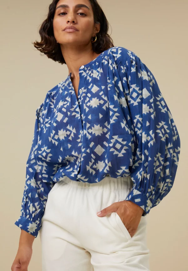Lucy madras blouse blue